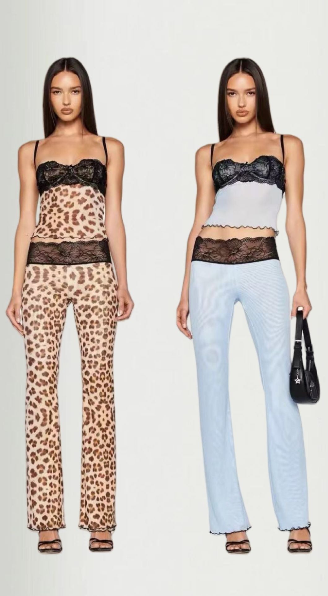Kvinne leggings med elegant blonder midje og moteriktig dyreutskrift Skjora