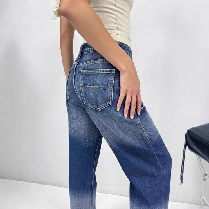 Dame viddefit høyt skåret jeans med spesiell vaskeeffekt Skjora