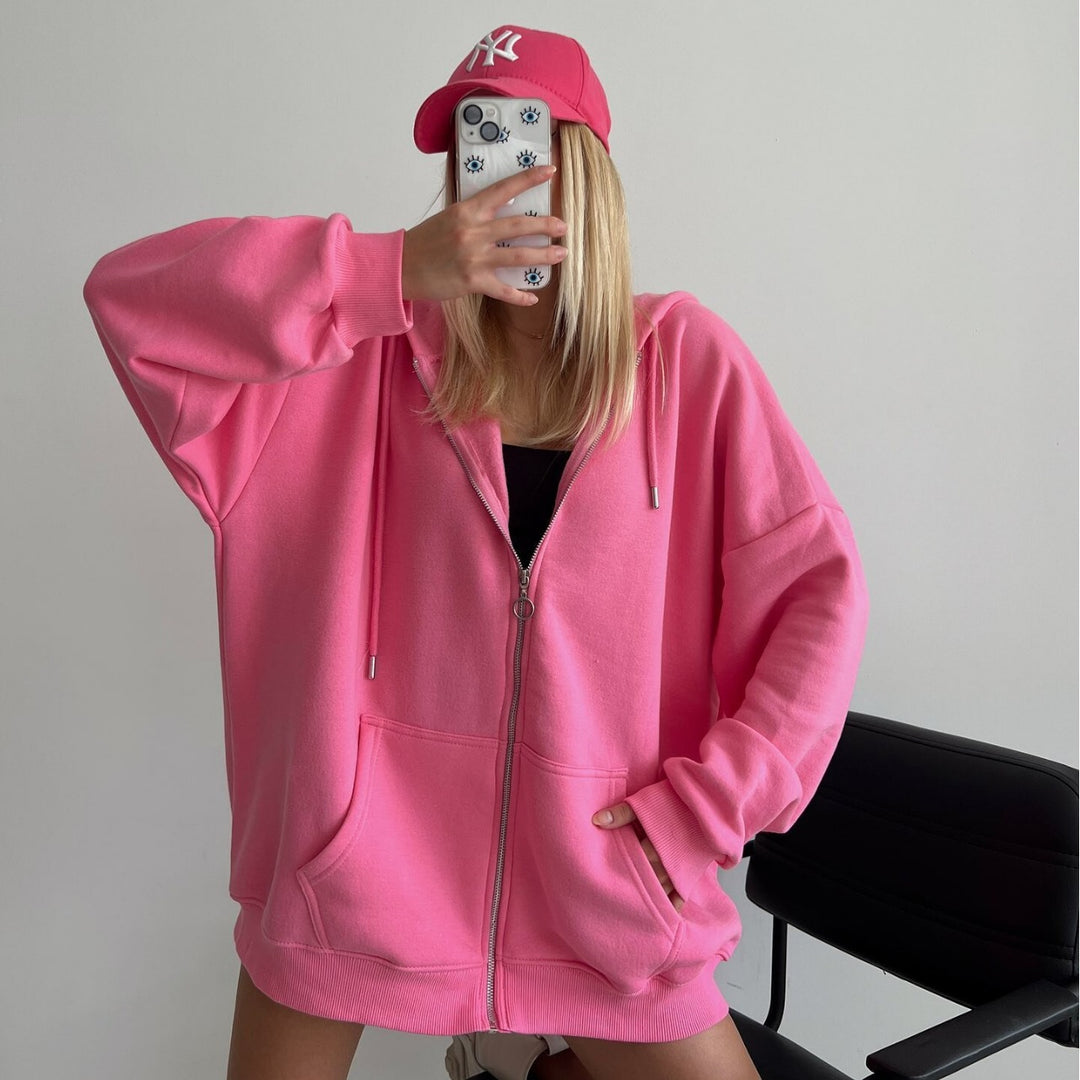 Dame oversized hettejakke med glidelås Skjora