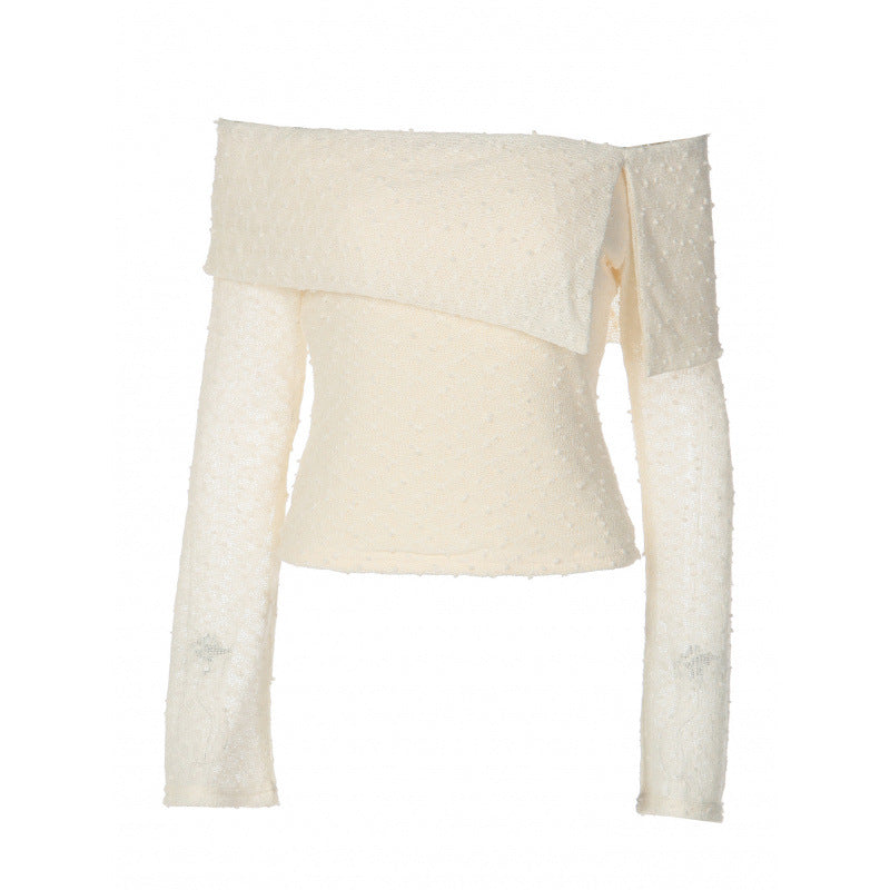 Dame Off-Shoulder topp med elegante volangdetaljer og lange ermer Skjora