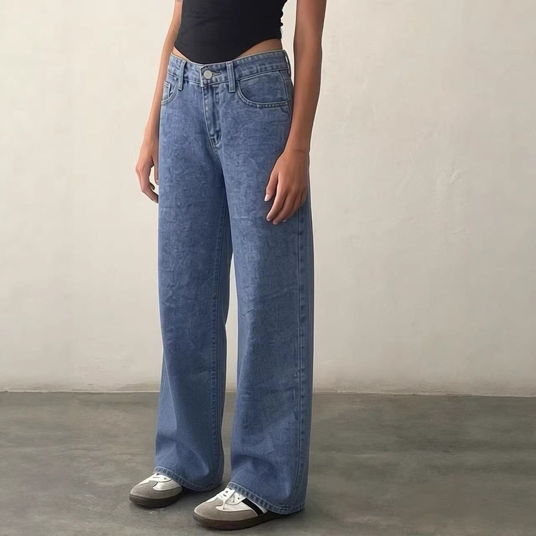 Damer Vidde Høy Midje Jeans med klassisk snitt og frynsete sømmer Skjora