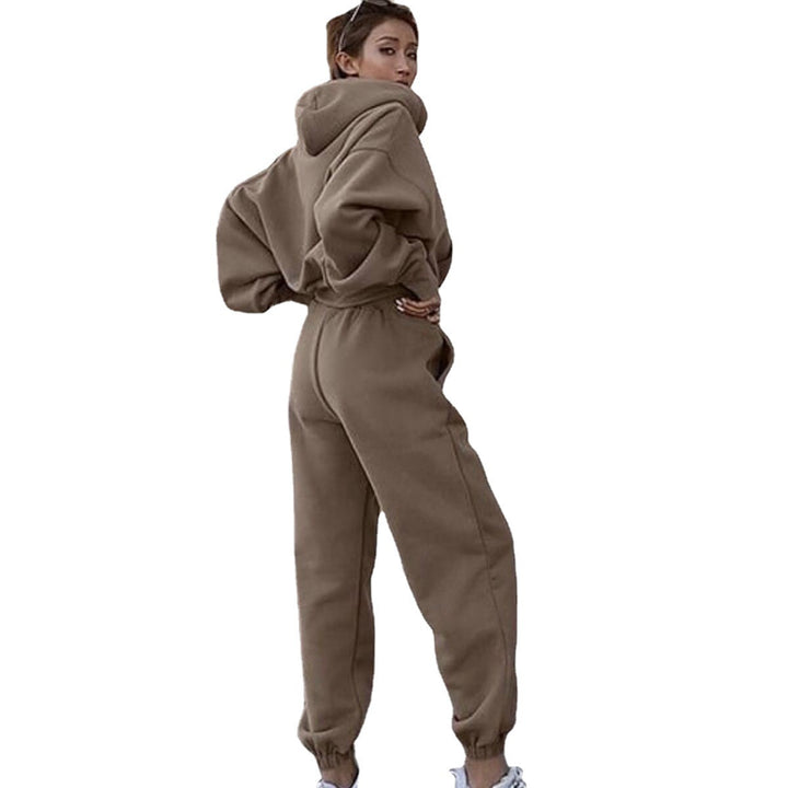 Damer koselig fleece jumpsuit med oversized hette og elastisk midje Skjora