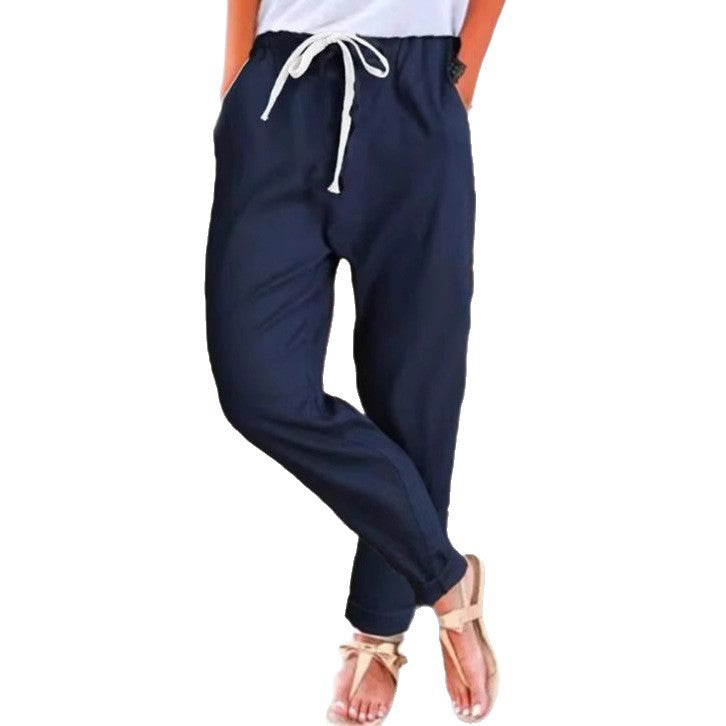 Kvinne elegante casual bukser med elastisk midjebånd og knytbelte Skjora