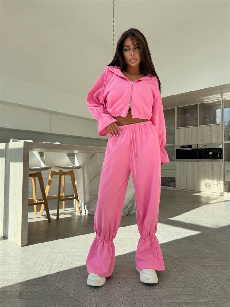 Dames sportieve cropped sweater en brede joggingbroek set Skjora