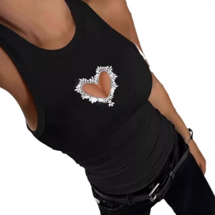 Damer Sporty Tanktop med hjerteutskjæringer og glitrende dekorasjon Skjora