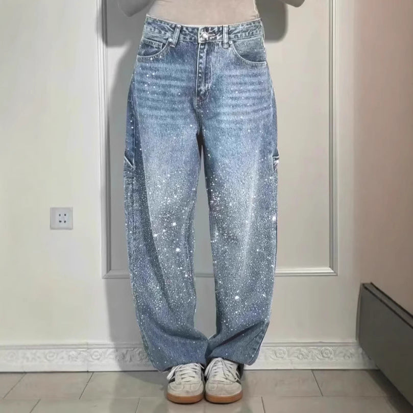 Kvinne Glitrende Baggy Jeans Skjora