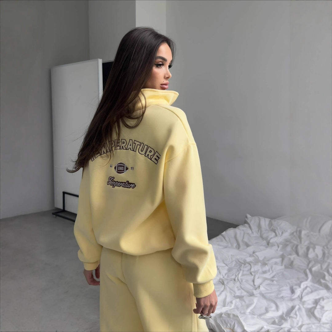 Dame casual zip genser med elastisk kant og sporty detaljer Skjora