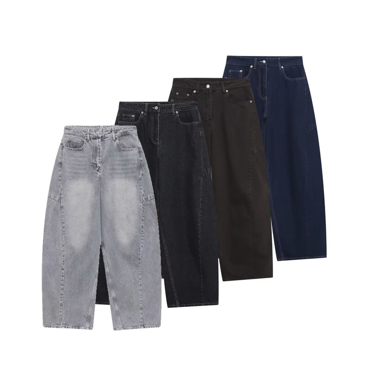 Dame vide jeans i moderne snitt med trendy cargo-lommer Skjora
