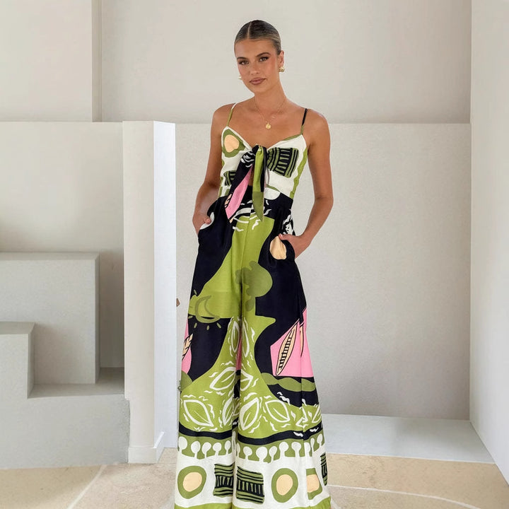 Damer Chic Jumpsuit i moderne design med justerbare stropper og kreativt mønster Skjora