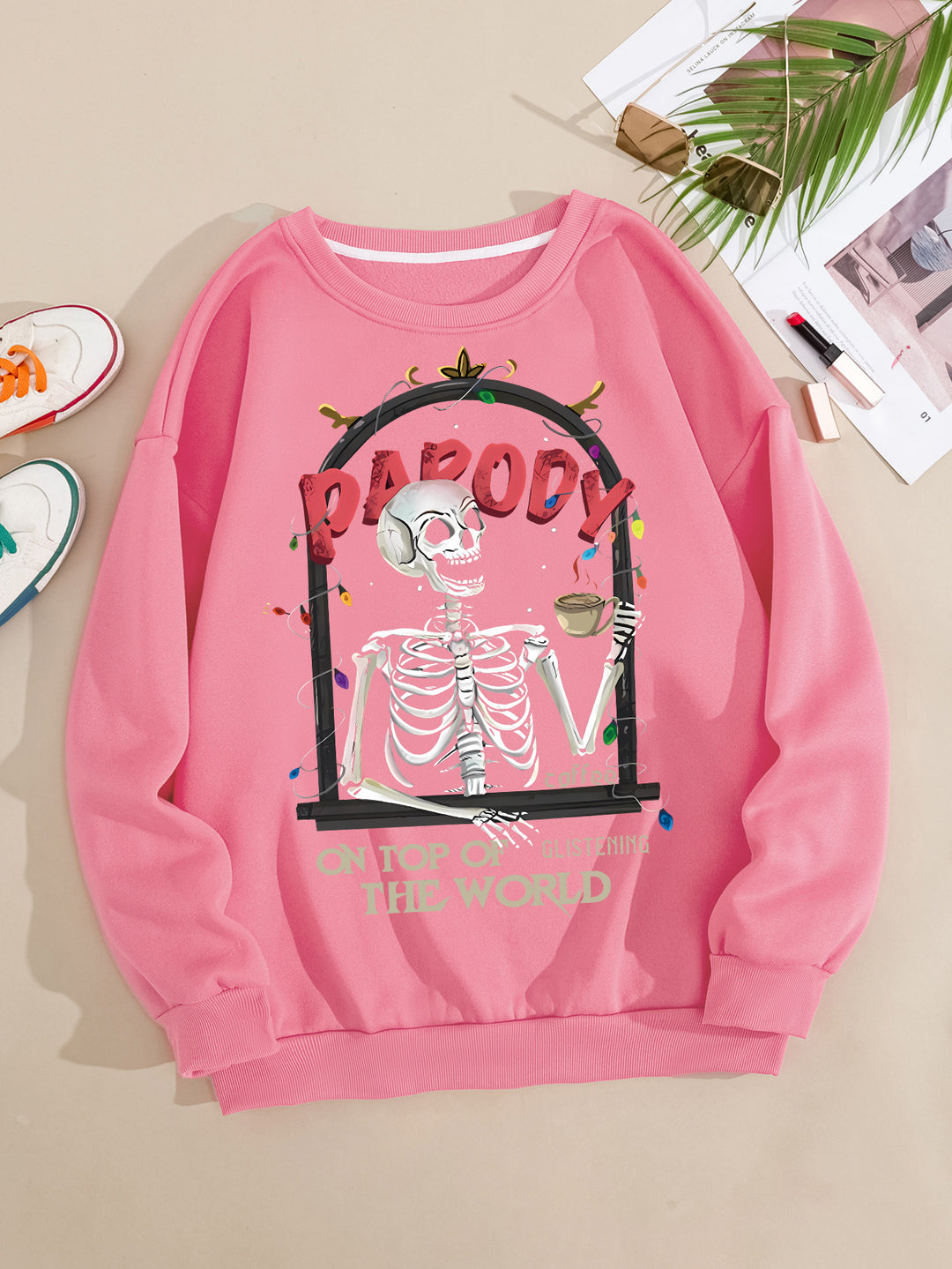 Damer sweatshirt med humoristisk skjelettmotiv Skjora