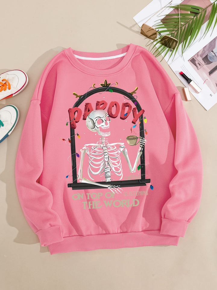 Damer sweatshirt med humoristisk skjelettmotiv Skjora