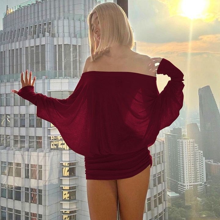 Dame Oversized Strikkegenser med vid utringning og lange ermer Skjora