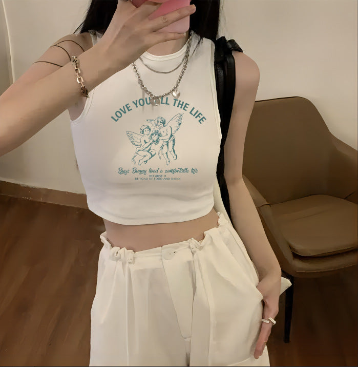 Dame Crop-Top med kreativt sitat og avslappet snitt Skjora