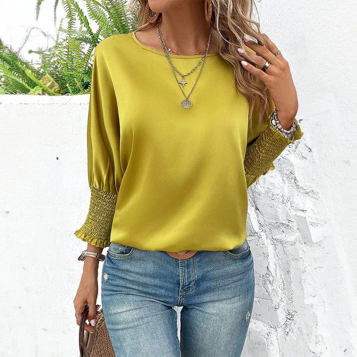 Dame elegant bluse topp med trendy puff ermer Skjora