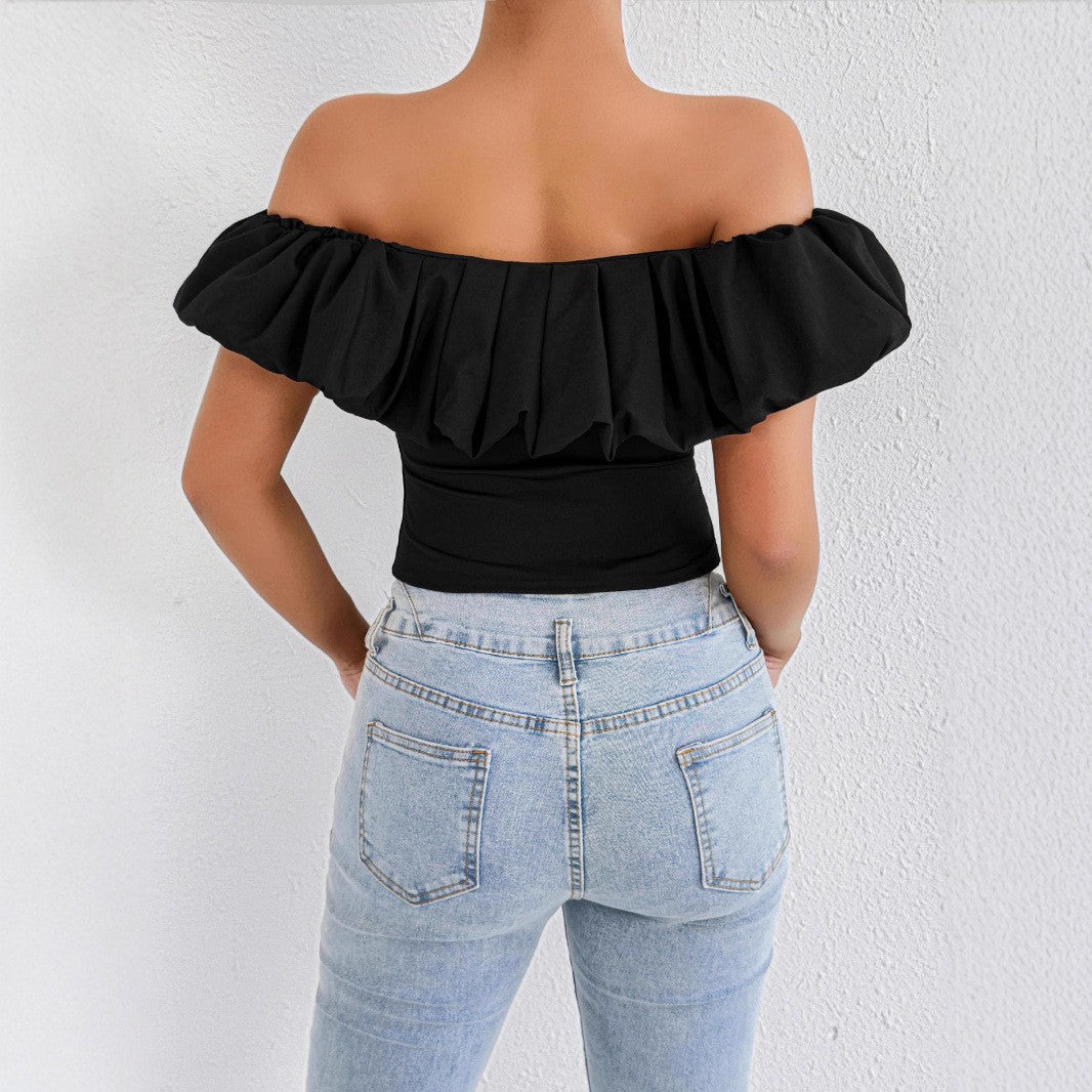 Damer Off-Shoulder Ruffle skjorte med innsvingt snitt Skjora