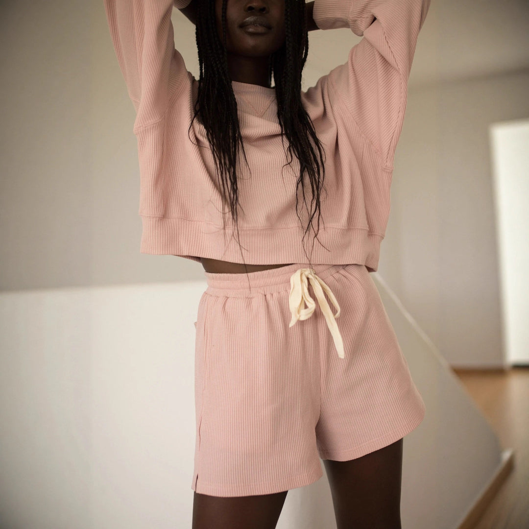 Kvinne Casual Oversized Sweatshirt og Shorts Sett Skjora