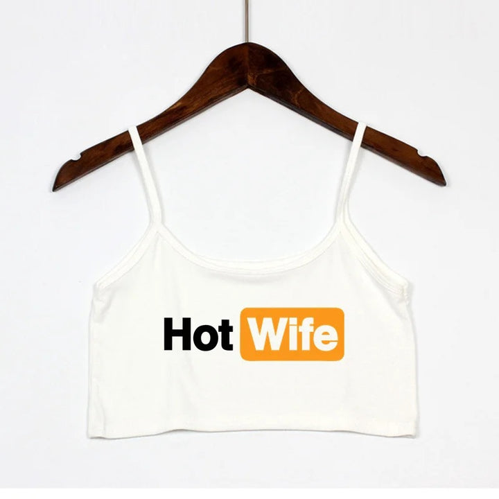 Dame Crop-Top med moderne skrifter og justerbare stropper Skjora