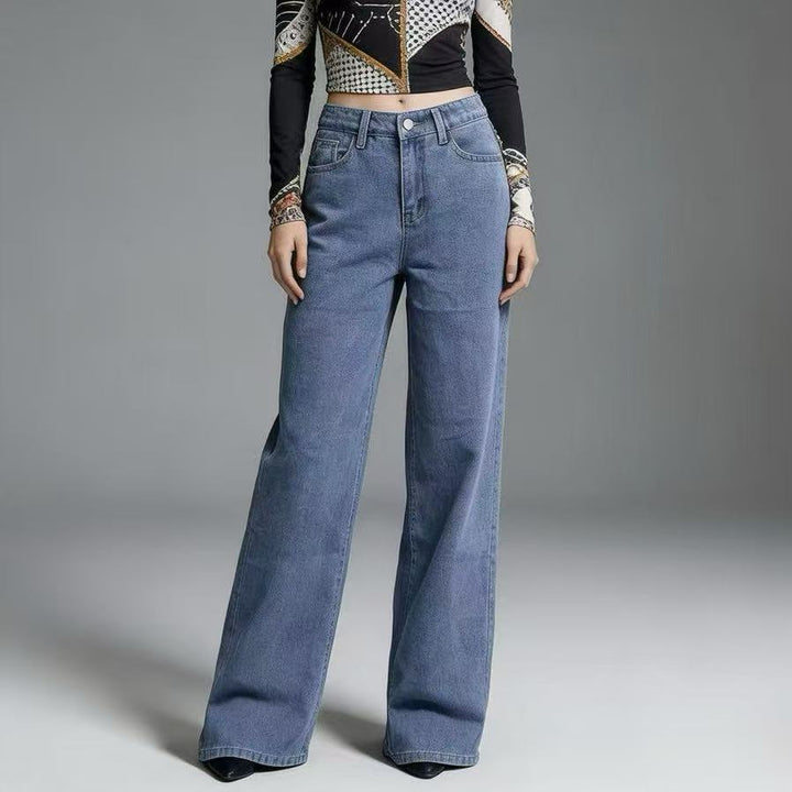 Damer Vidde Høy Midje Jeans med klassisk snitt og frynsete sømmer Skjora