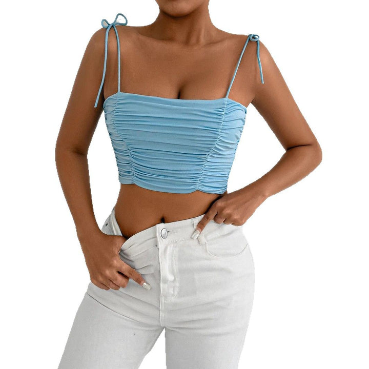 Dame Crop-Top med rynker og justerbare stropper Skjora