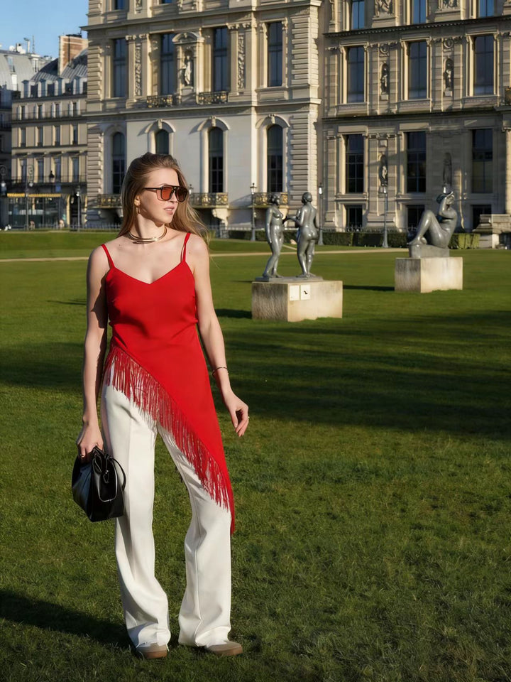 Dame Trendy Fransenbluse med asymmetrisk snitt Skjora