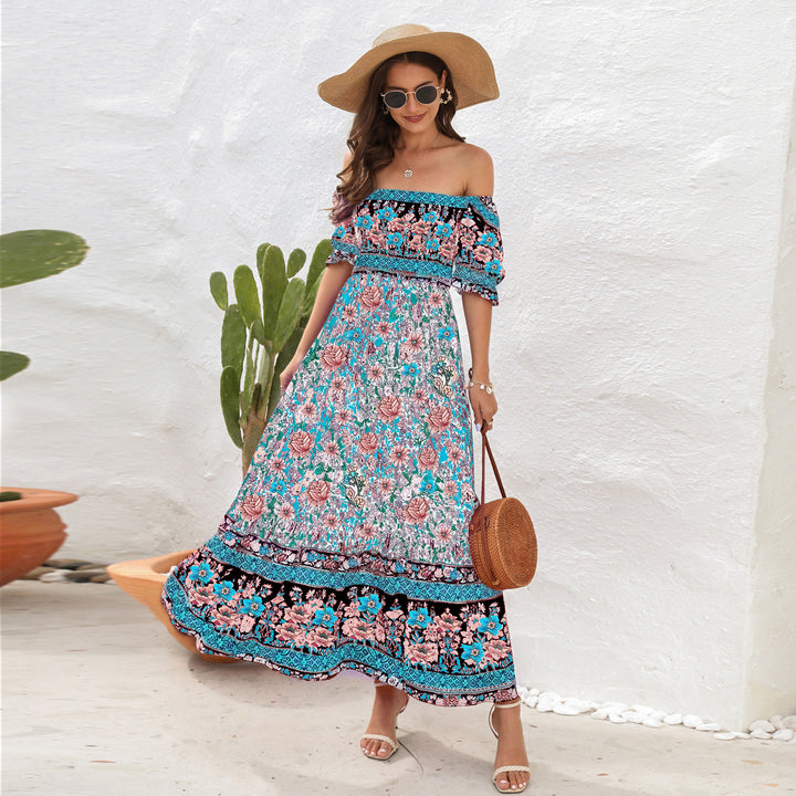 Dame Maxi-kjole med off-shoulder passform og blomster mønstre Skjora