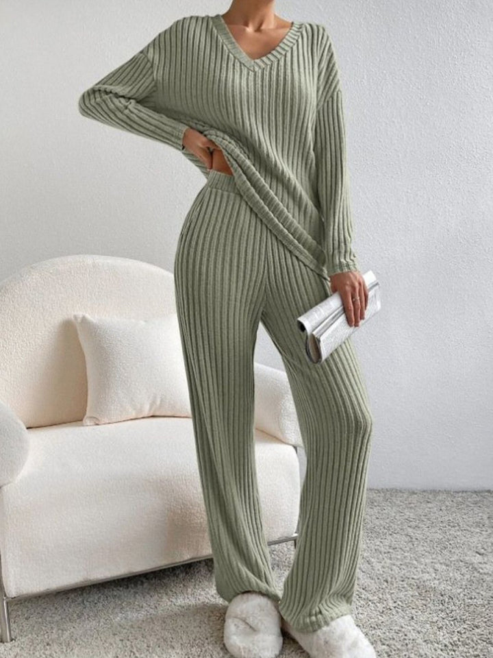 Kvinnenes avslappede loungewear-sett med ribbet tekstur Skjora