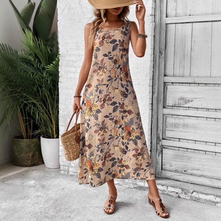 Dame Langt Sommerkjole med blomsterprint og elegant snitt Skjora