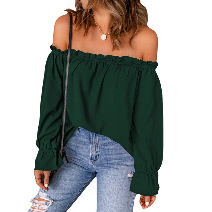 Dame Off-Shoulder Bluse med volangdetaljer og lange ermer Skjora