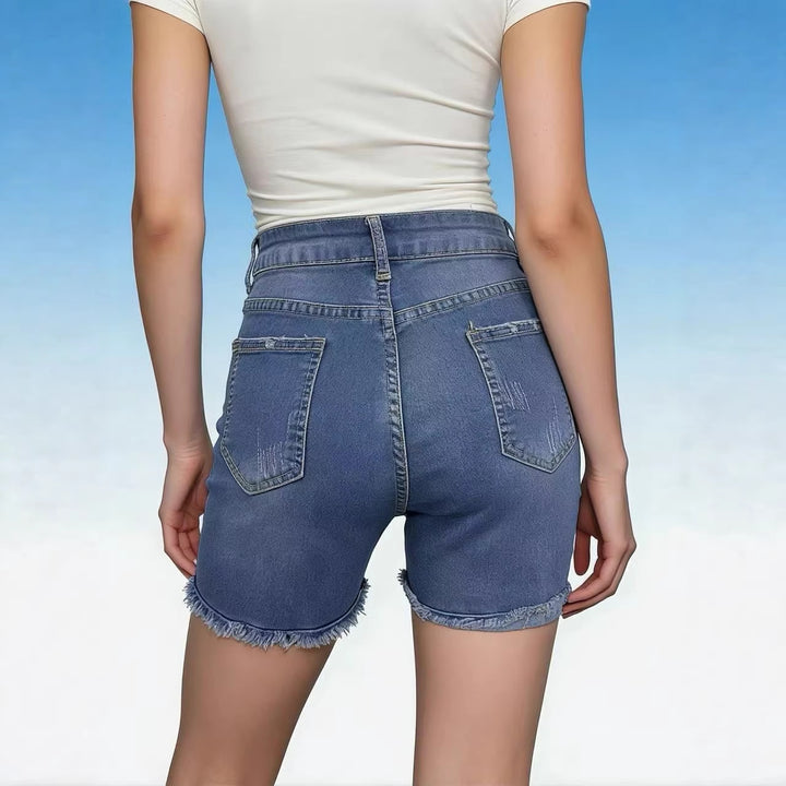 Damer casual High-Waist denimshorts med frynser og stilige ødelagte detaljer Skjora