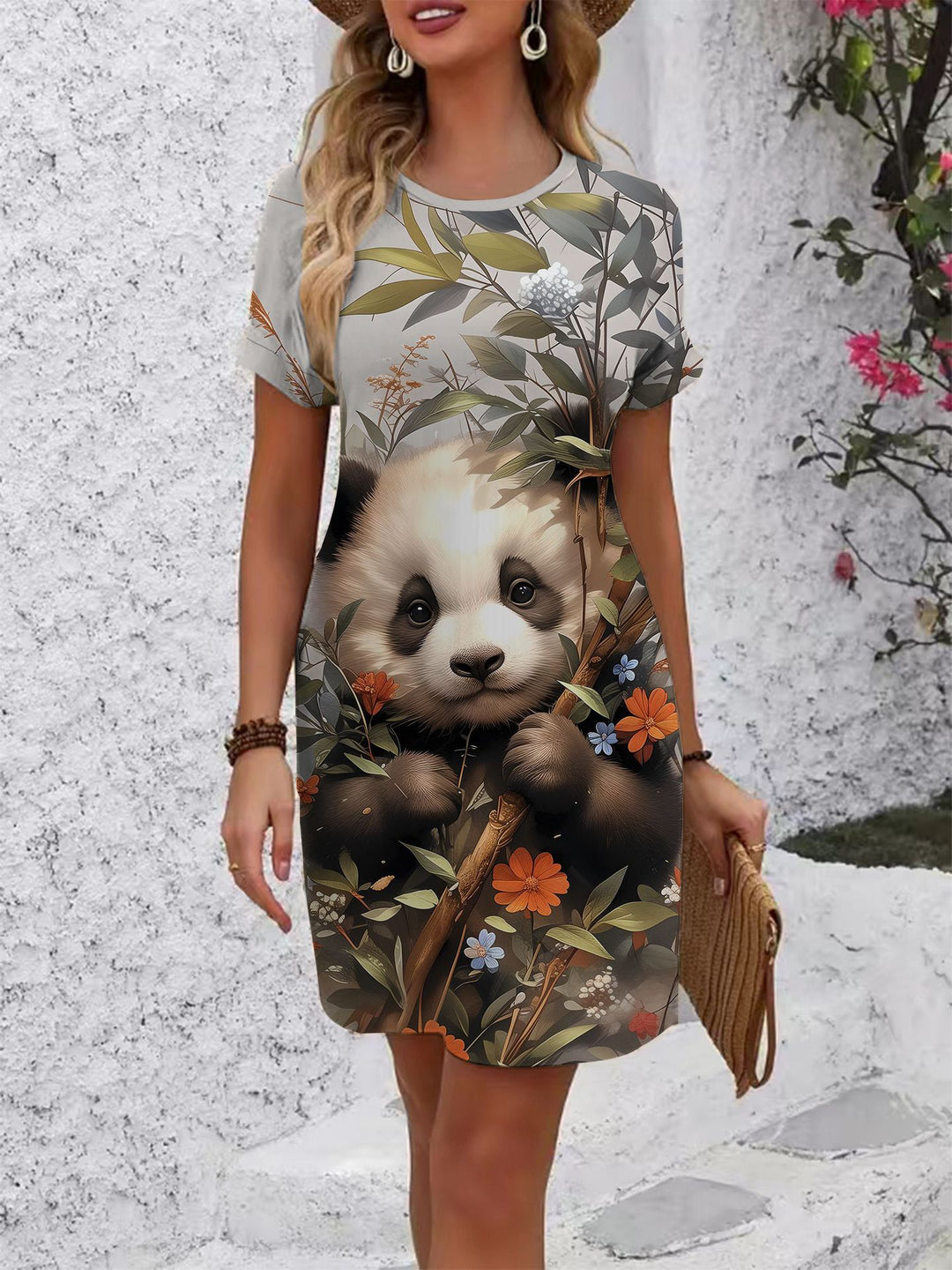 Damen T-Shirt Kleid mit floralem Design und bequemem Schnitt Skjora