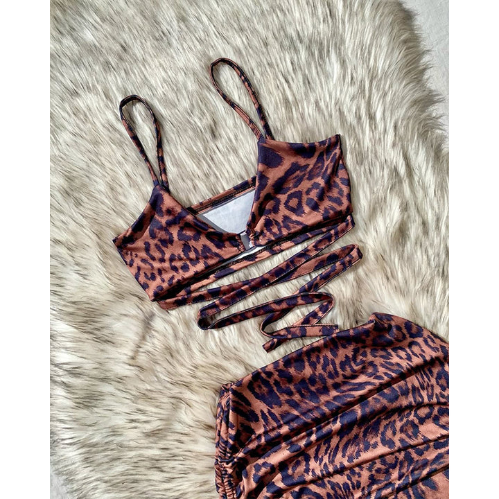 Damer sexy Leo-Crop-Top med leken omslagdesign Skjora