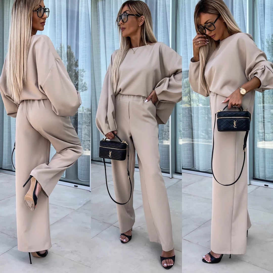 Kvinnes elegant jumpsuit med vide ben og voluminøse ermer Skjora