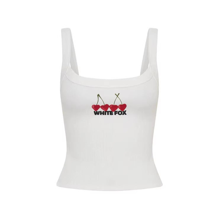 Damen Crop-Top mit Kirschstickerei und elastischem Baumwollmaterial Skjora