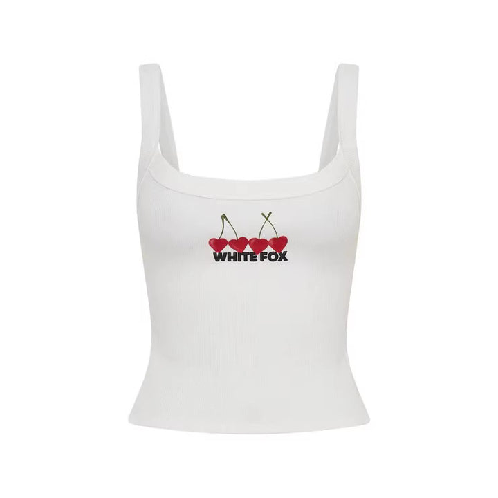 Damen Crop-Top mit Kirschstickerei und elastischem Baumwollmaterial Skjora