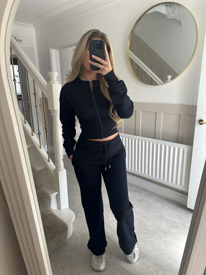 Dame Casual Cropped Hoodie og Joggebukse Sett med Elastisk Midje