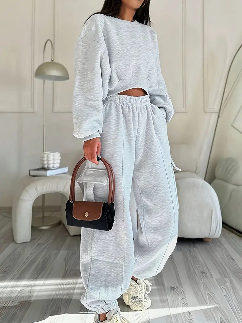 Dame casual sweatshirt og jogger sett med høye lommer og elastisk midjebånd Skjora