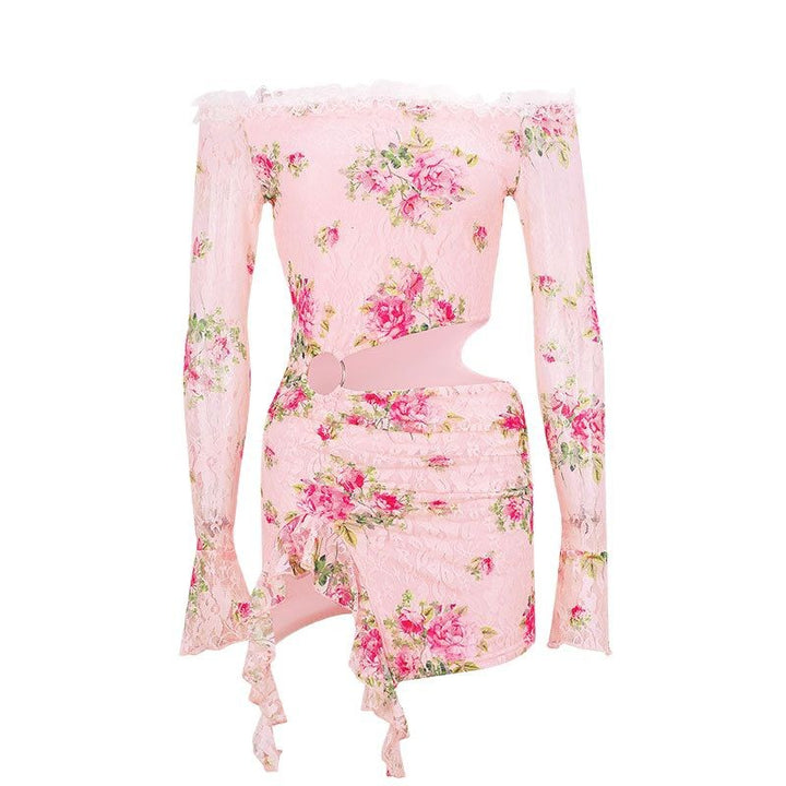 Dame Off-Shoulder Blusenkjole med florale aksenter og asymmetrisk design Skjora