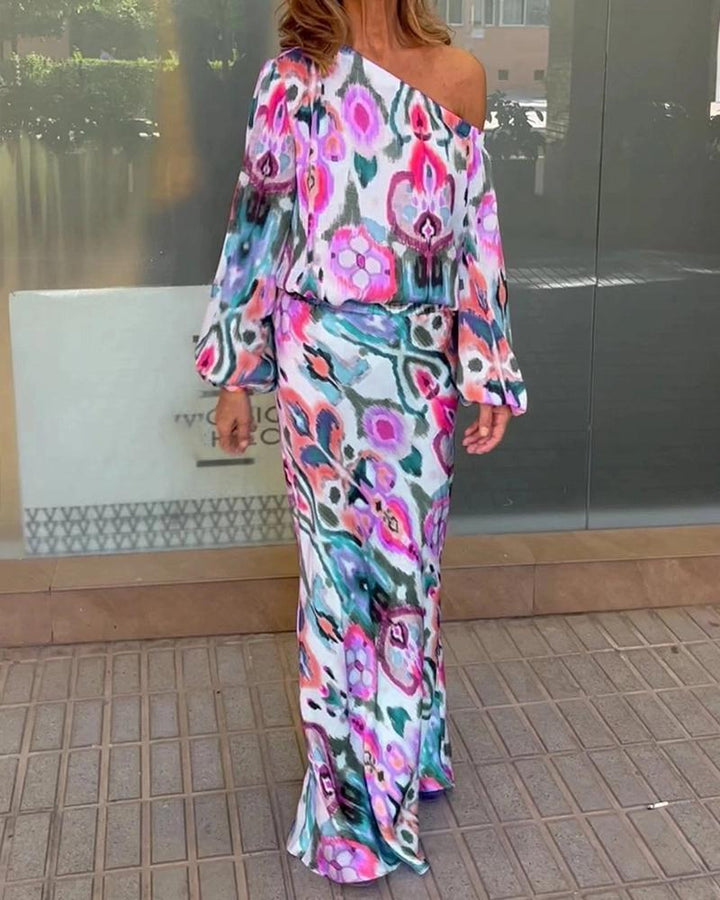 Dame elegant maxi kjole i asymmetrisk snitt med glatte ermer Skjora
