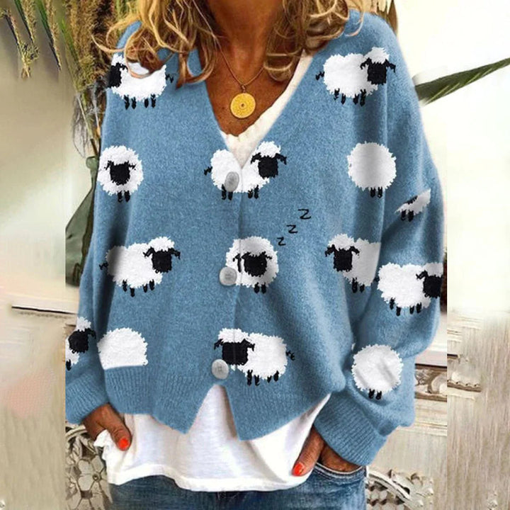 Kvinne cardigan med morsom sau design Skjora