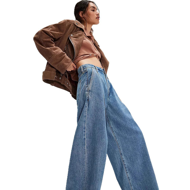Dame Bredde Denim-Bukser med høy midje og avslappet silhuett Skjora