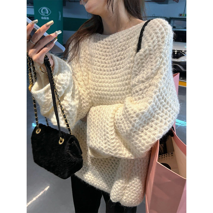 Damer Koselig Oversized Genser laget av tykkstrikket Skjora