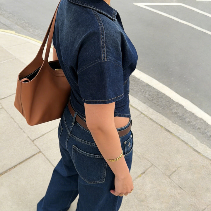 Dame Korte ermer Denim-jakke med delbar glidelås og moteriktig snitt Skjora