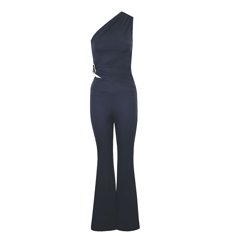 Damer Elegant Jumpsuit med asymmetrisk design og dekorativ taillering Skjora