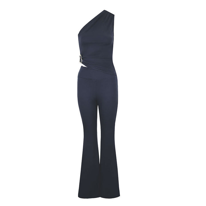 Damer Elegant Jumpsuit med asymmetrisk design og dekorativ taillering Skjora