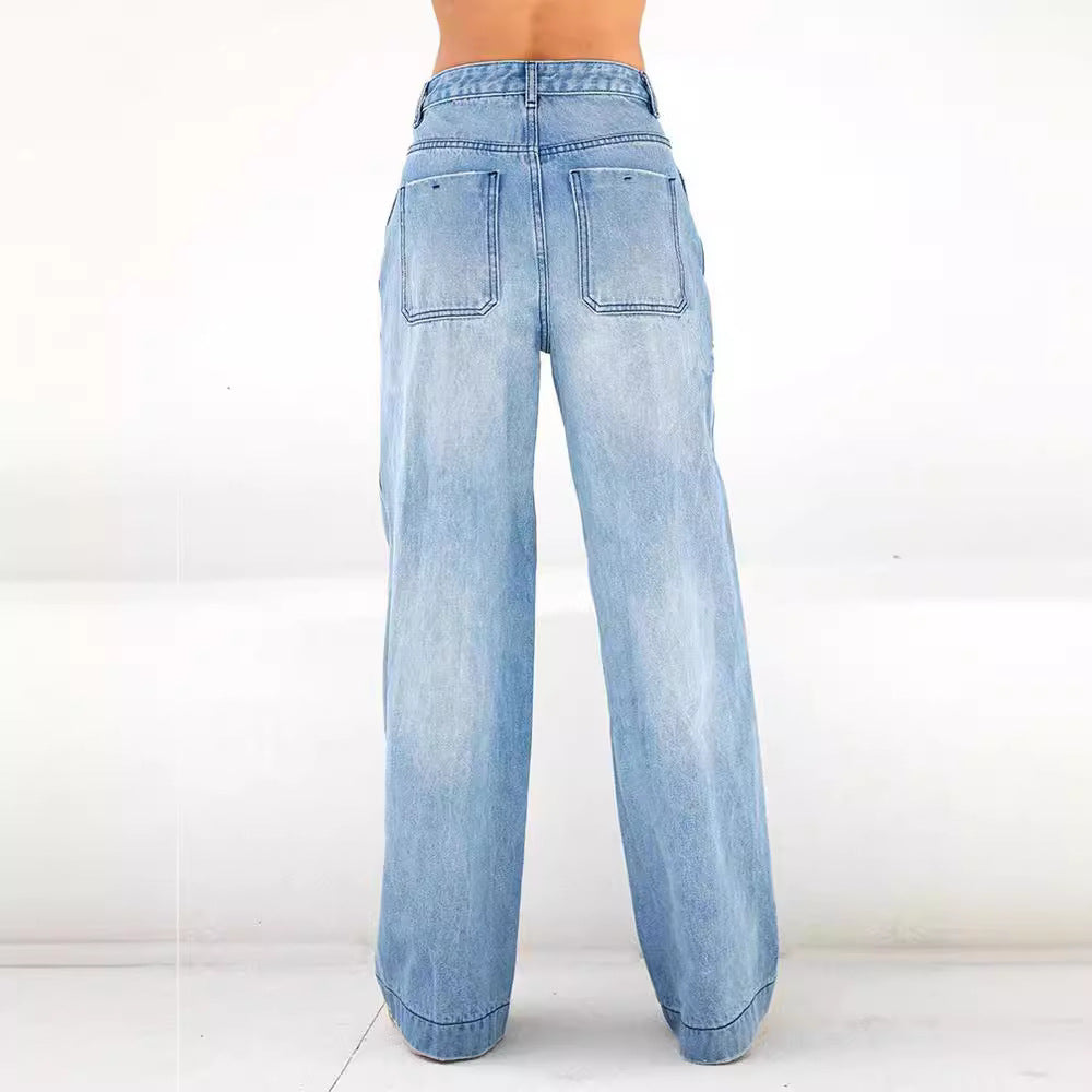 Dame vide jeans med høy midje og avslappet kutt Skjora