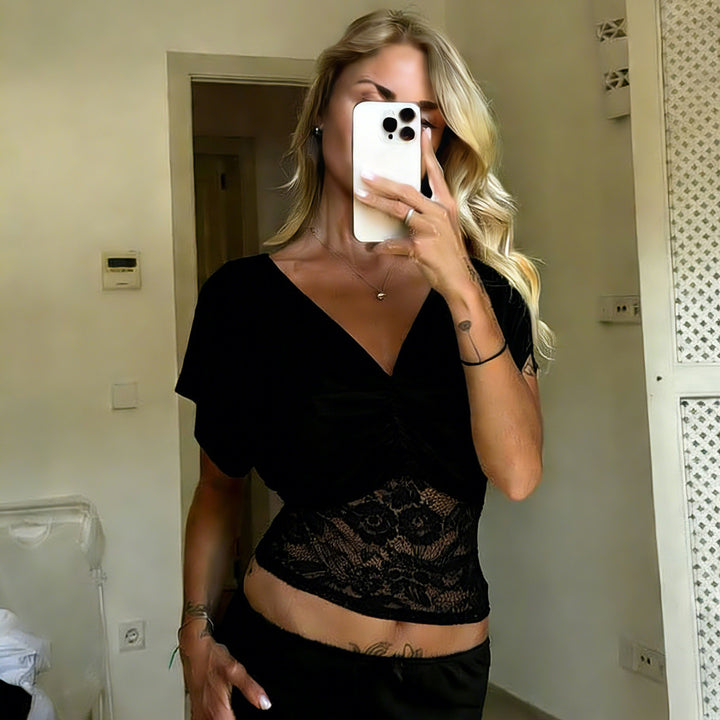 Damer elegant topp med spiss og rynking Skjora