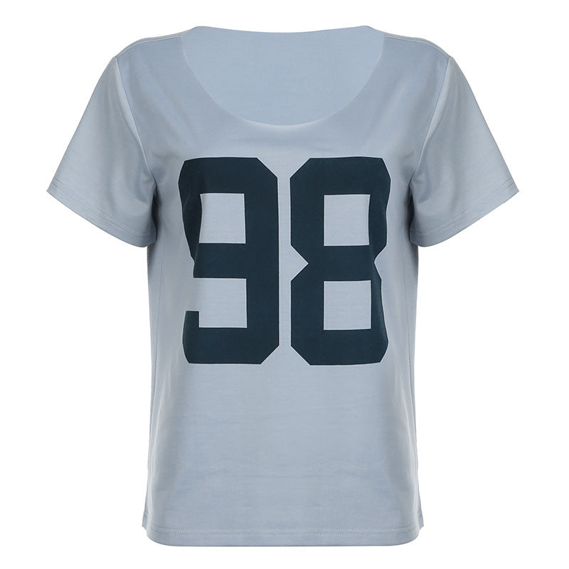 Dame Sporty V-hals T-skjorte med trendy trykk Skjora