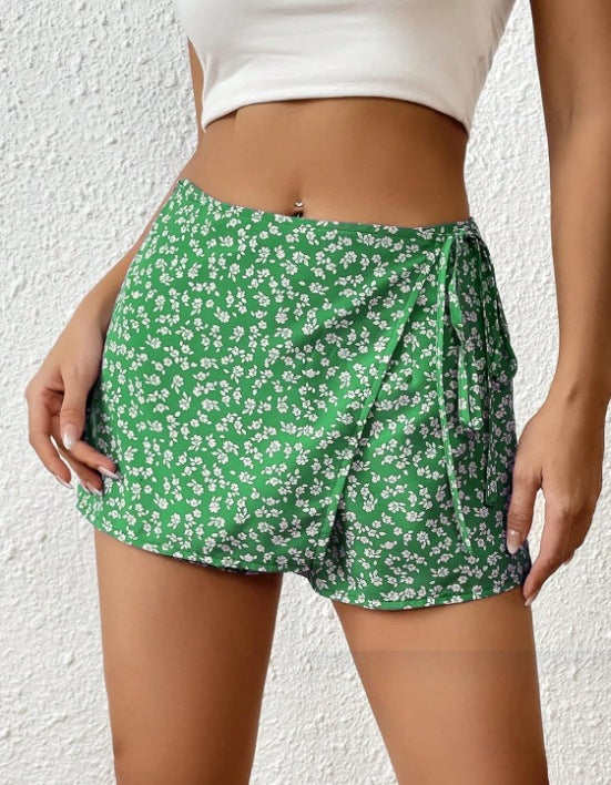 Dame Fashion Shorts med blomstertrykk og elastisk midje Skjora