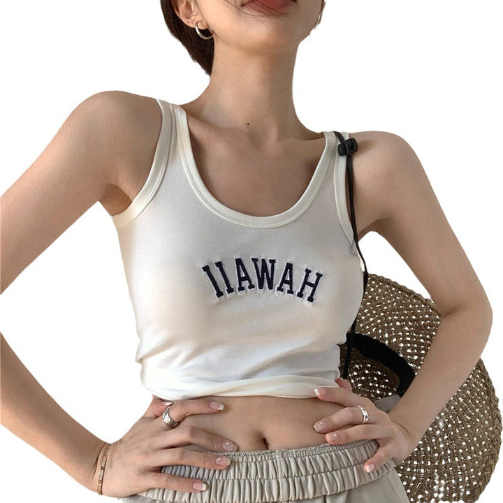 Kvinne Cropped Tank Topp med kreativ lettering og komfortabel passform