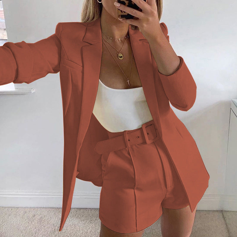 Dame Modisk Blazer-set med figursydd snitt og høy midje shorts Skjora